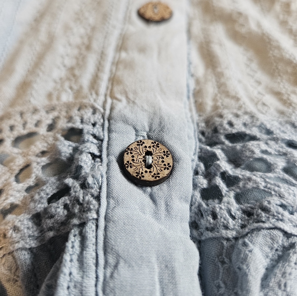 2/$10 Knox Rose Cottagecore Pale Blue Textured Button-Front Dress - Picture 4 of 8